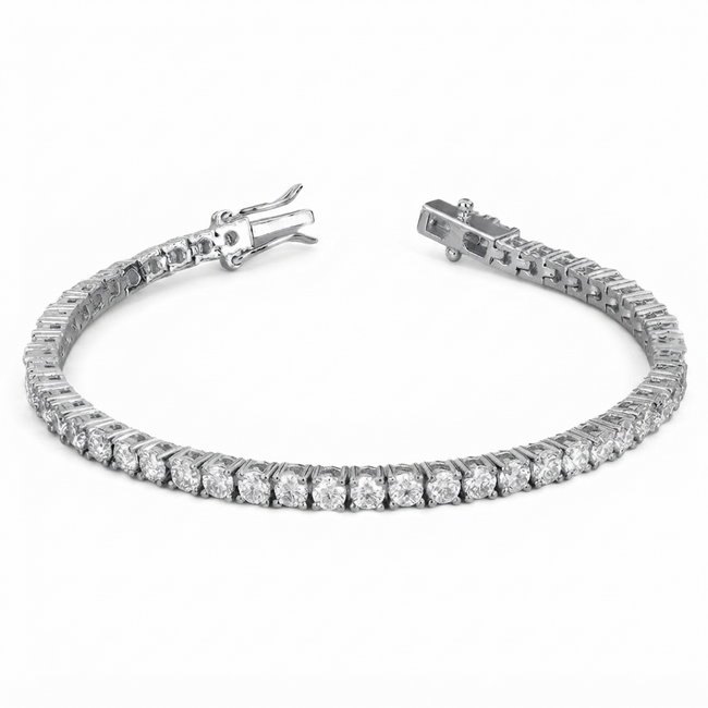 7.50ct Natural Diamond Tennis Bracelet – Prong Set | 9K White Gold | Box Clasp