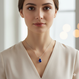 Lab-Grown V-Bale Pear-Shaped Blue Sapphire Solitaire Pendant