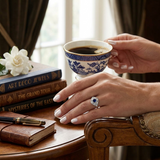 Vintage Blue Sapphire Halo Ring in Milgrain Round Pave Set | Engagement Ring