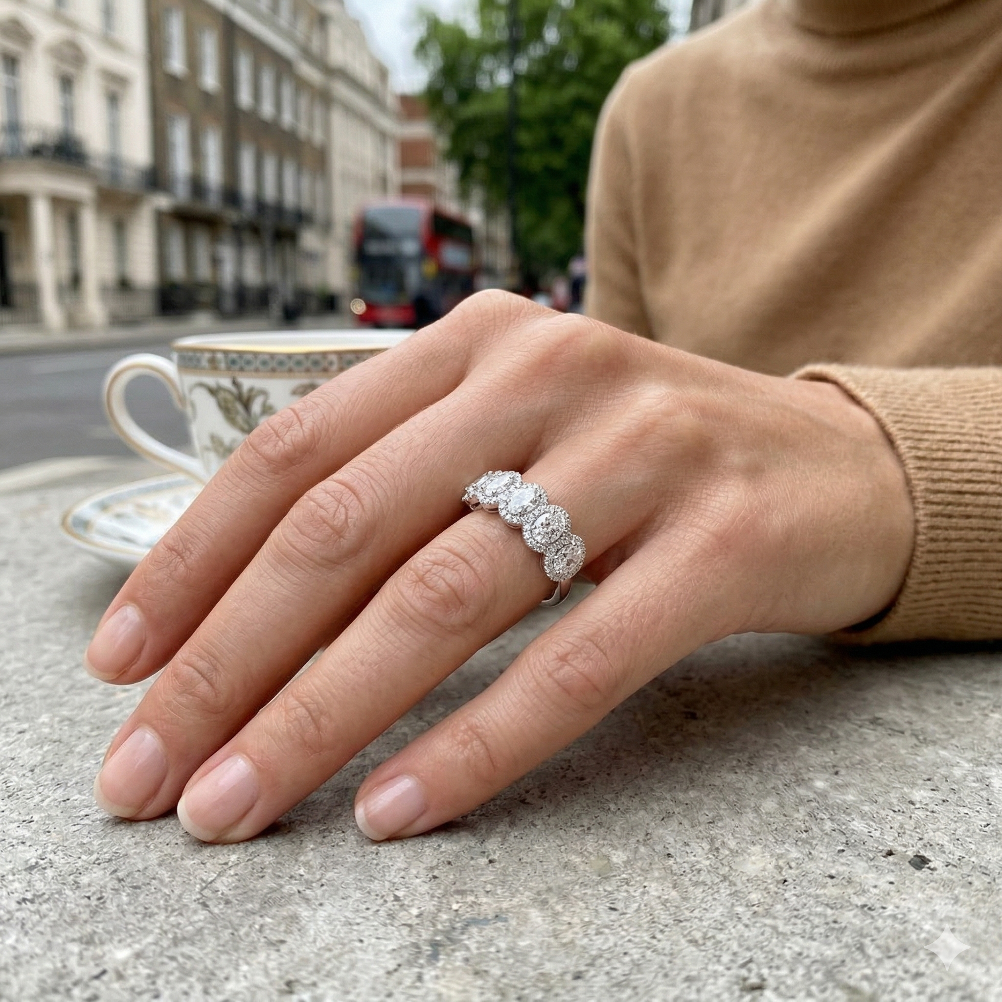 Lab Grown Oval Cut Diamond 5 Stone Ring in Halo Style | 1.5ct - 3.5ct
