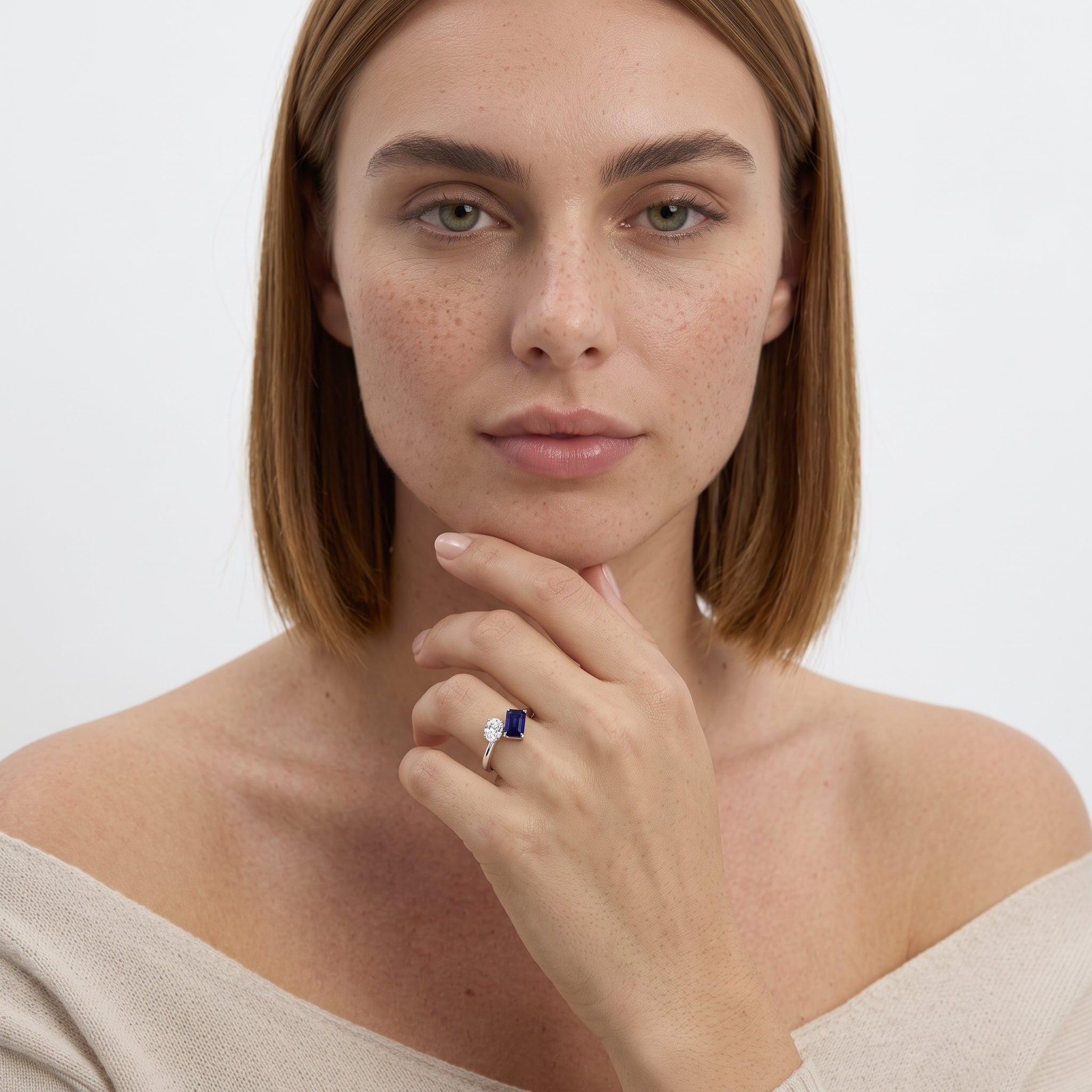 Toi Et Moi Sapphire Ring with Oval Natural Diamond | Two Stone Ring