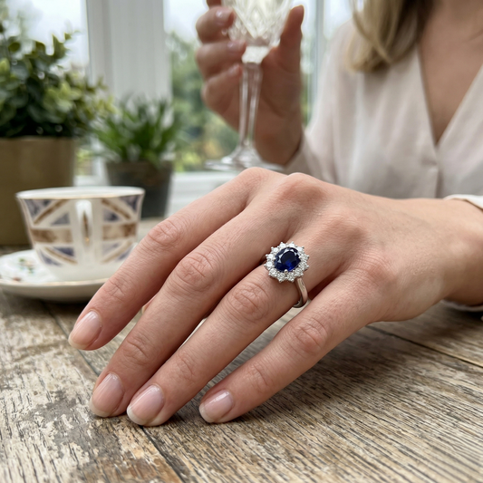 Oval Cut Tanzanite Cluster Gemstone Halo Ring Lifestyle View