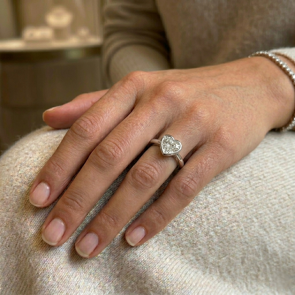Heart Shape Diamond Bezel Solitaire Ring 0.50ct | UK Hallmarked Gold & Platinum