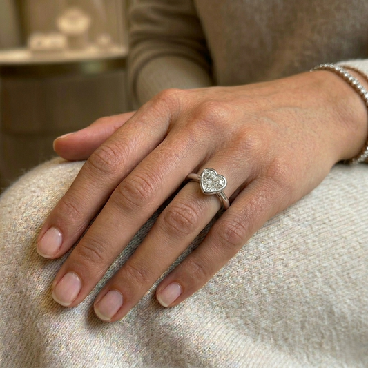 Heart Shape Diamond Bezel Solitaire Ring 0.50ct | UK Hallmarked Gold & Platinum