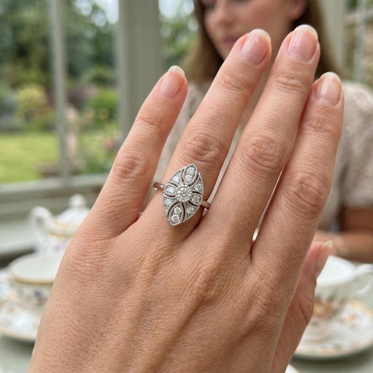 Lab-Grown Art Deco Floral Style Round Diamond Vintage Ring 0.20ct