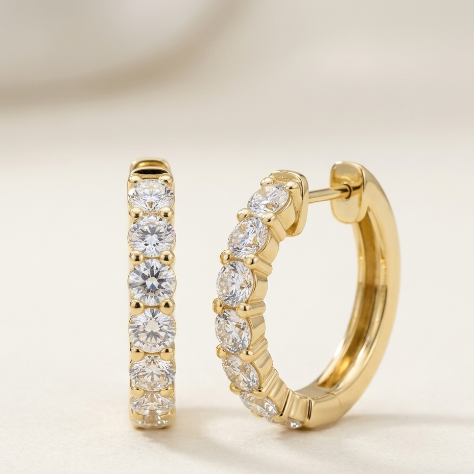 1.2 Carat D-E/VS Lab Grown Diamond Hoops Earring 9k Yellow Gold Ready To Ship