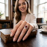 Ruby Halo Diamond Engagement Ring | Round Side stone | 0.75ct - 7.5ct