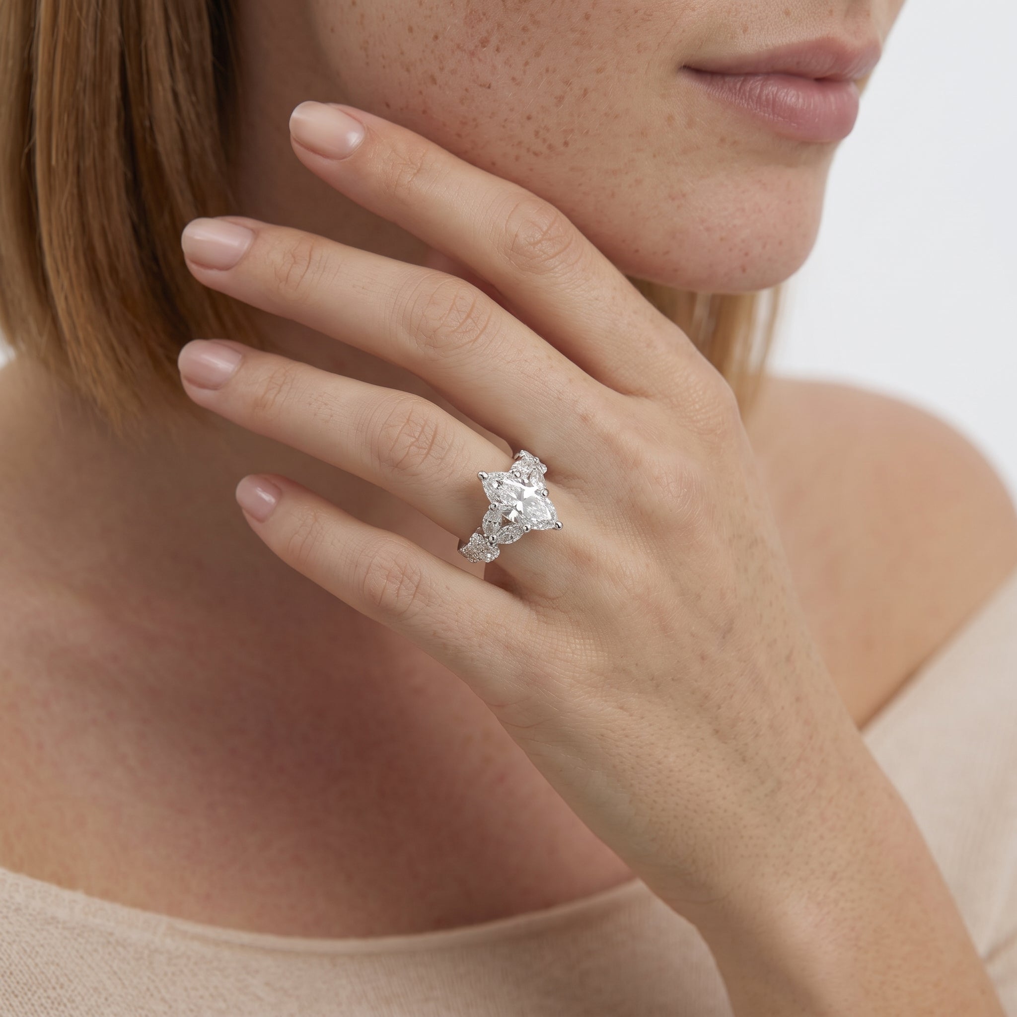 Signature Leaf Engagement Ring Marquise Diamond Engagement Ring — 9K/18K Gold & Platinum