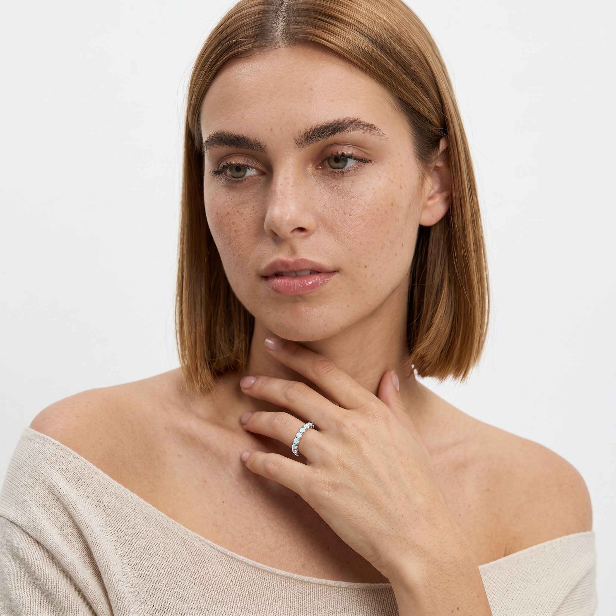 Opal & Round Diamond Half Eternity Ring | Hallmarked Gold & Platinum