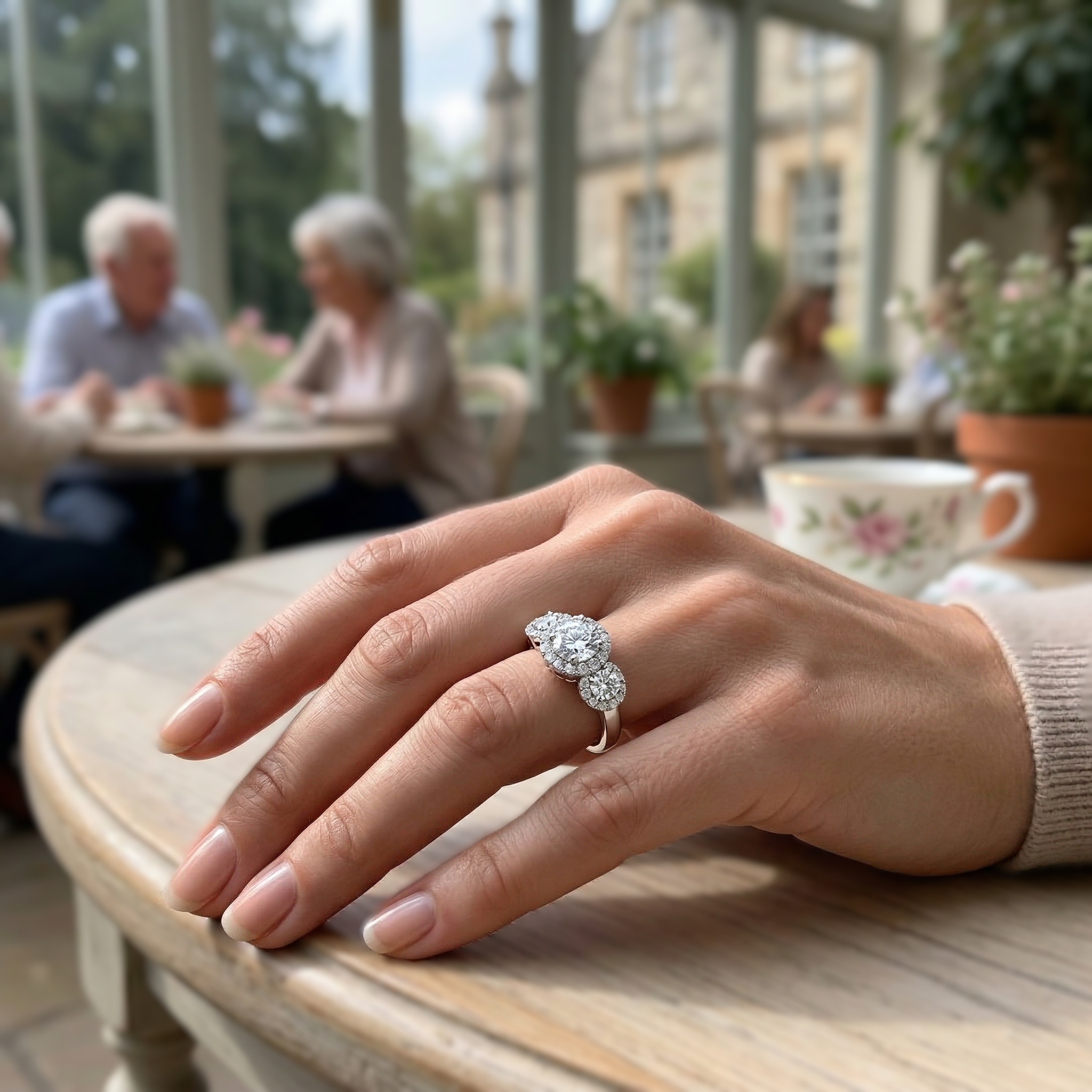 Lab-Grown Round Diamond 3 Stone Cluster Style Engagement Ring | 0.75ct - 1.75ct