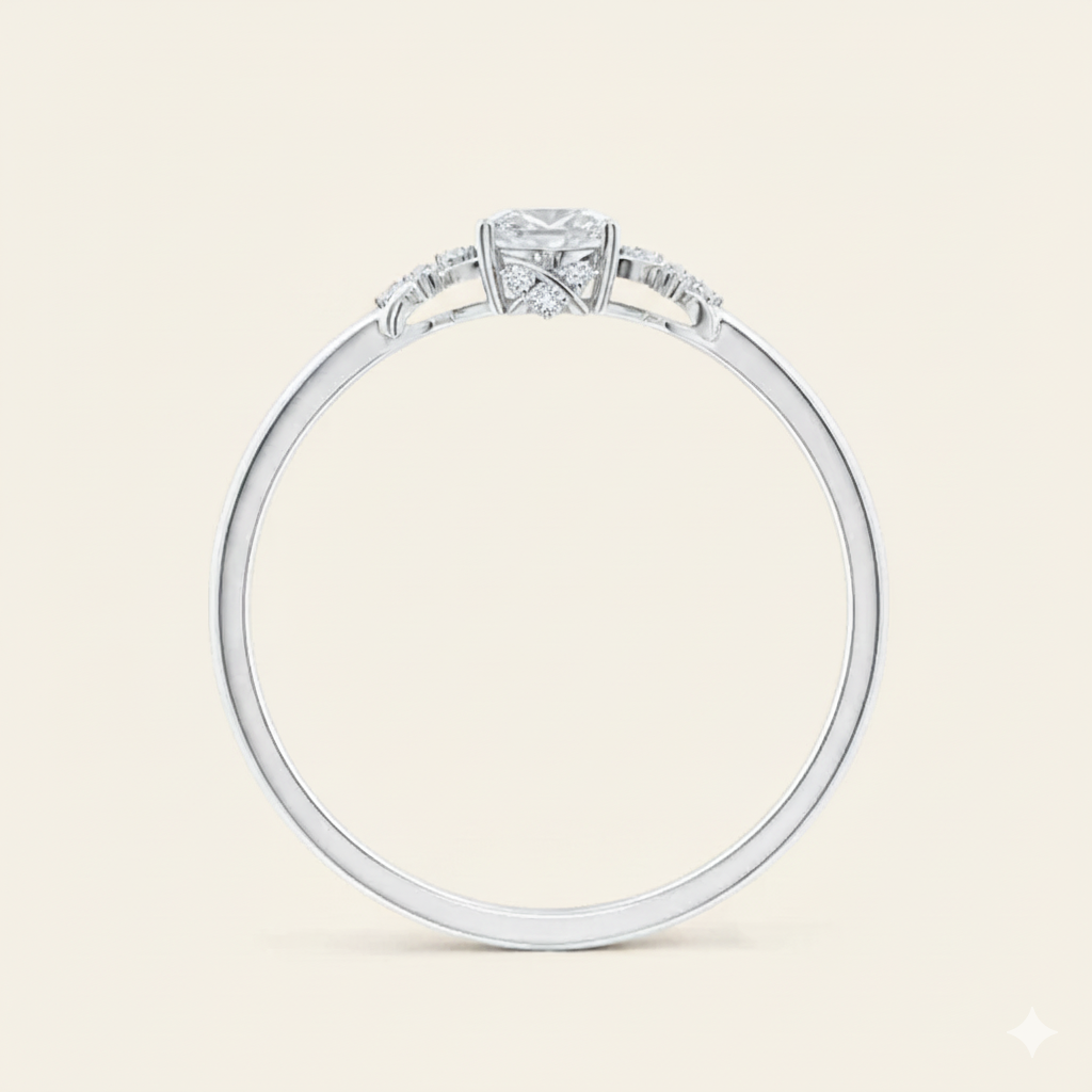 Lab-Grown Solitaire Oval Diamond Criss Cross Ring with Diamonds
