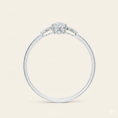 Lab-Grown Solitaire Oval Diamond Criss Cross Ring with Diamonds