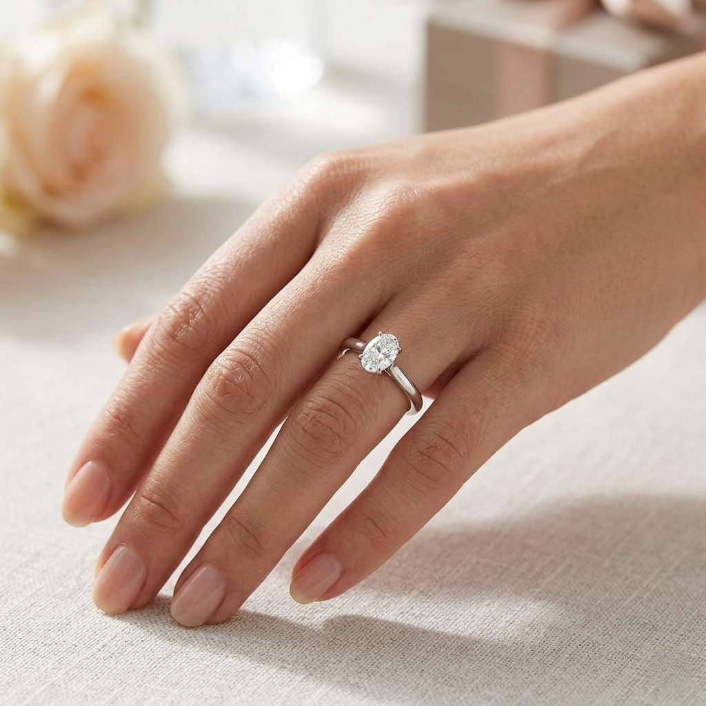 Oval Solitaire Diamond Ring |Gold & Platinum | Engagement Ring | 0.50 Carat