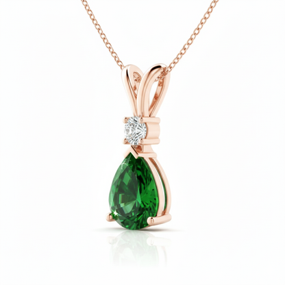 Pear Emerald & Diamond Rose Gold Pendant Necklace