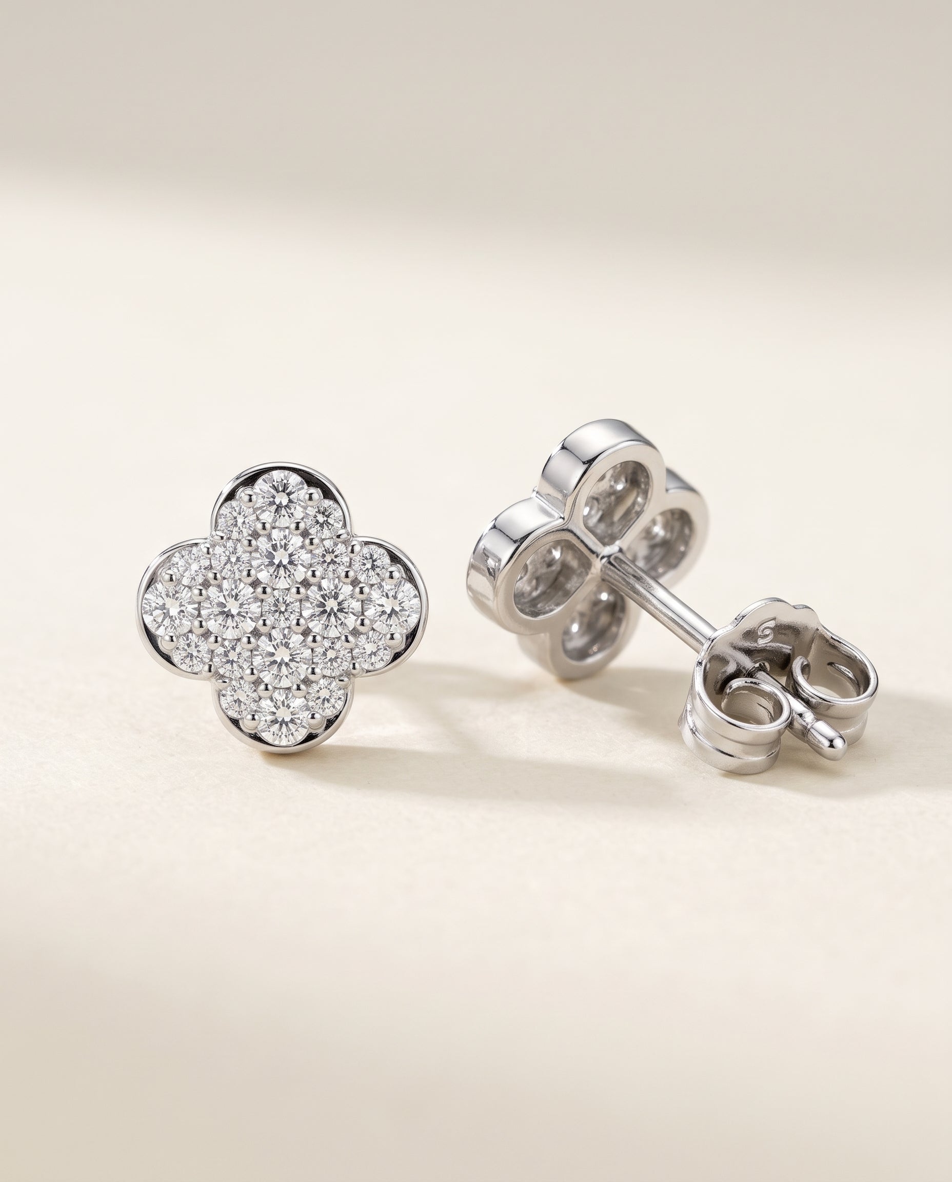 9K Yellow Gold or White Gold 0.18ct Natural Diamond Clover Earrings