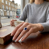 Blue Sapphire Halo Diamond Ring | Engagement Ring | UK Hallmarked Gold & Platinum