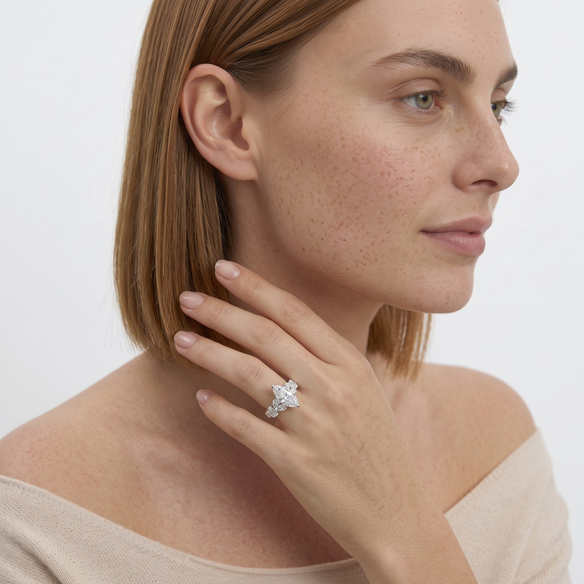 Signature Leaf Engagement Ring Marquise Diamond Engagement Ring — 9K/18K Gold & Platinum