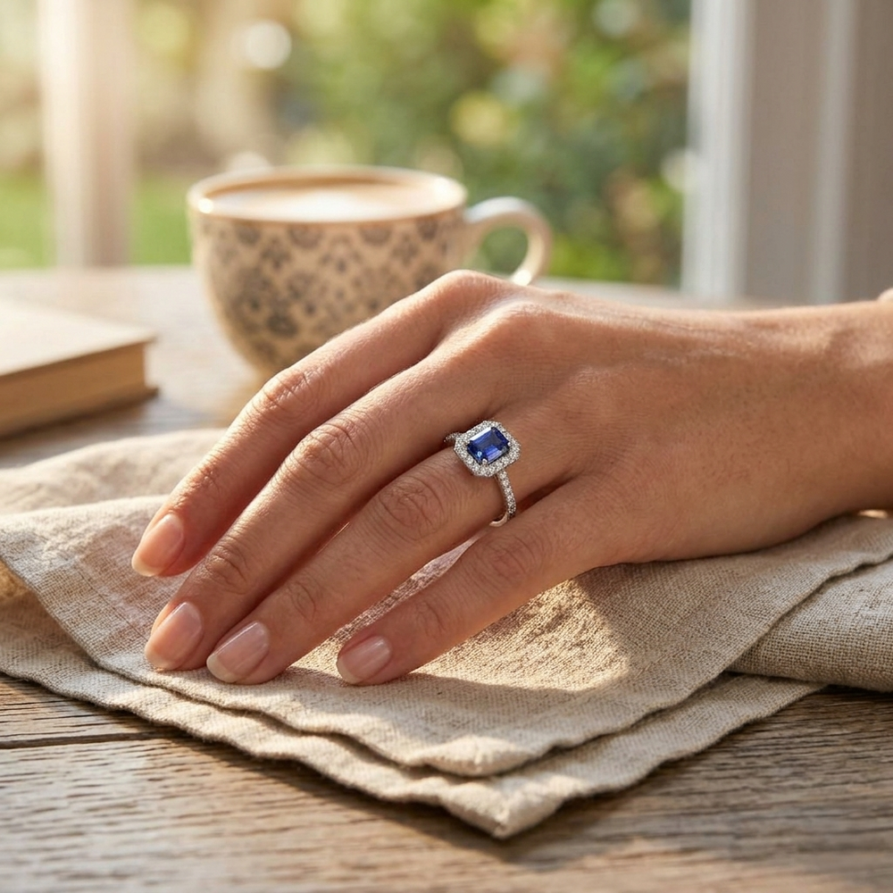 Emerald Cut Sapphire Ring, Natural Diamond Ring