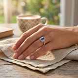 Emerald Cut Sapphire Ring, Natural Diamond Ring
