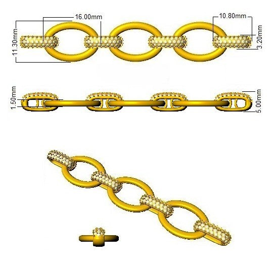 Luxury 9K Gold Lab Diamond Chain Bracelet