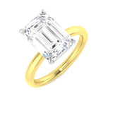 Emerald cut solitaire engagement ring in yellow gold with natural diamond F-G color VS-SI clarity or IGI certified lab grown diamond D color VVS clarity