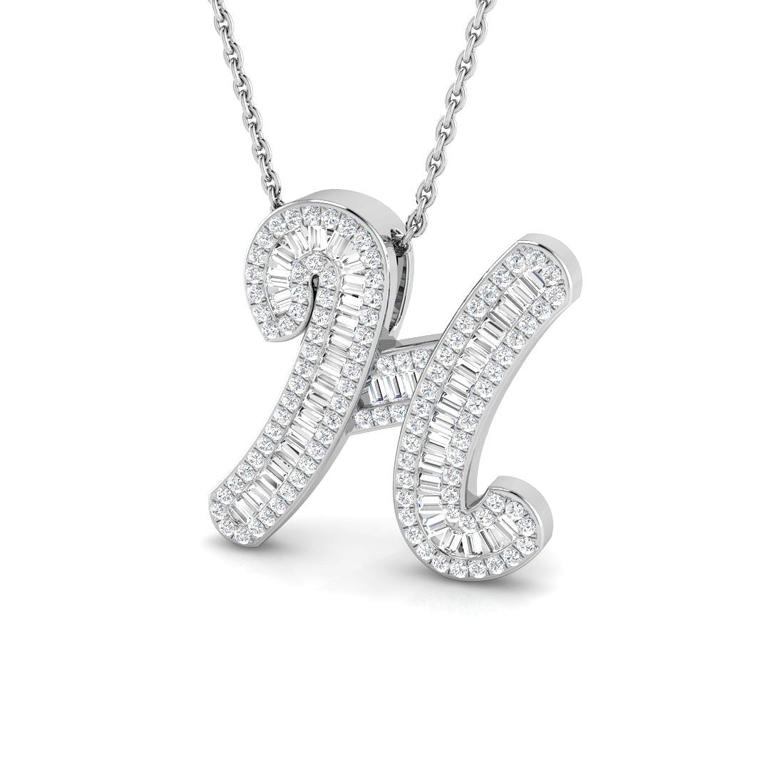 Diamond Script Initial Pendant with Baguette and Round Diamonds
