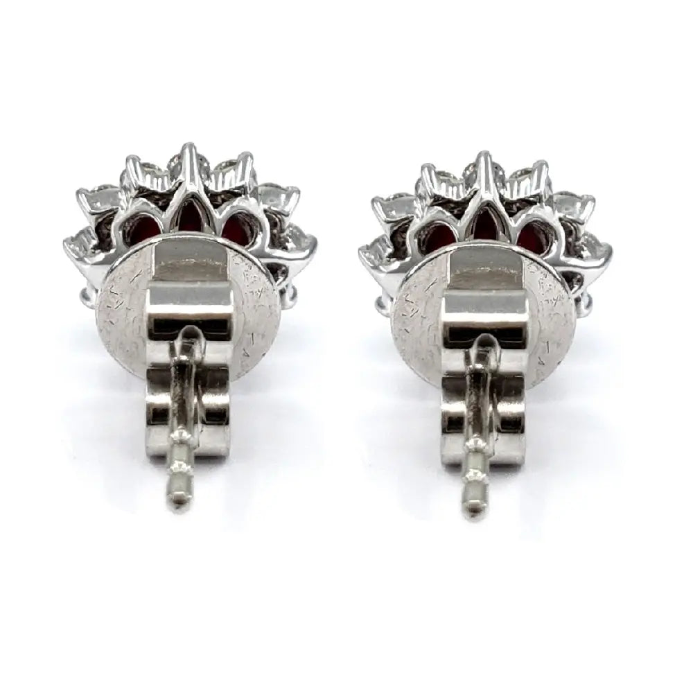 Lab Ruby Diamond Cluster Earrings In 18K White Gold