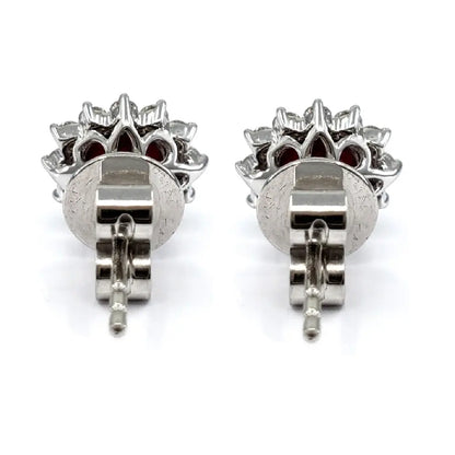 Lab Ruby Diamond Cluster Earrings In 18K White Gold