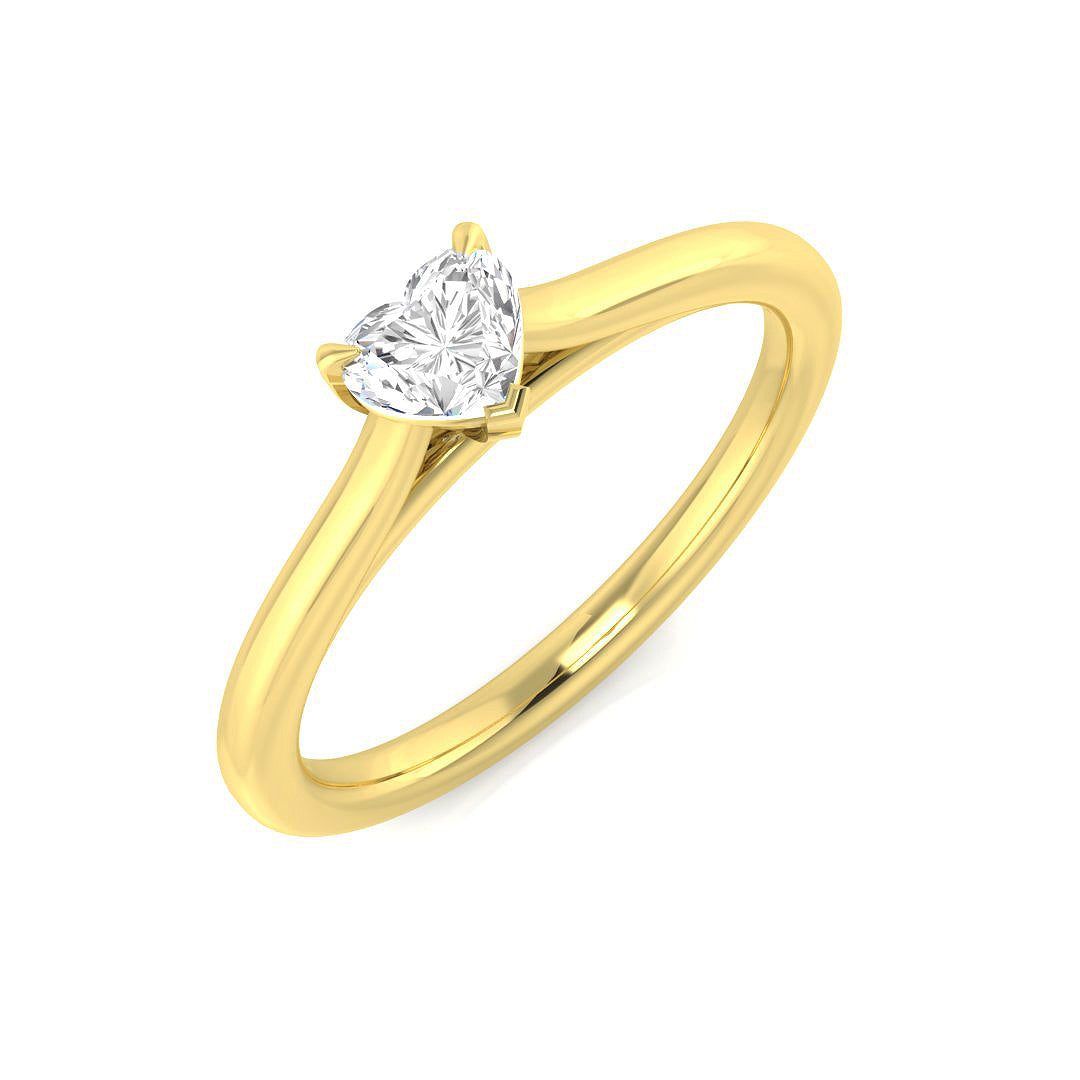 Heart cut diamond solitaire engagement ring in yellow gold featuring natural diamond F–G colour VS–SI clarity or IGI certified lab grown diamond D colour VVS clarity