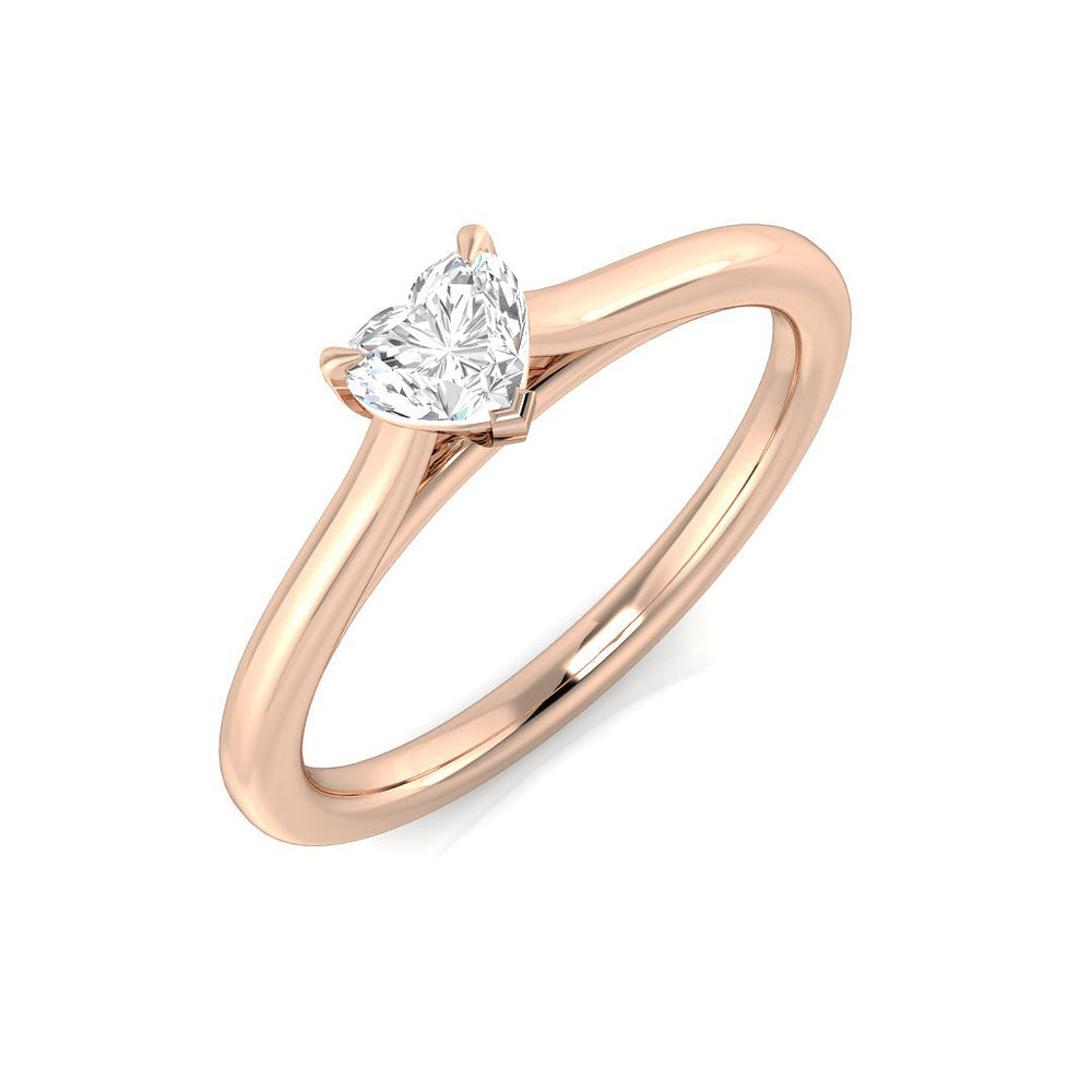Heart shape diamond solitaire ring in rose gold set with natural diamond F–G colour VS–SI clarity or IGI certified lab grown diamond D colour VVS clarity