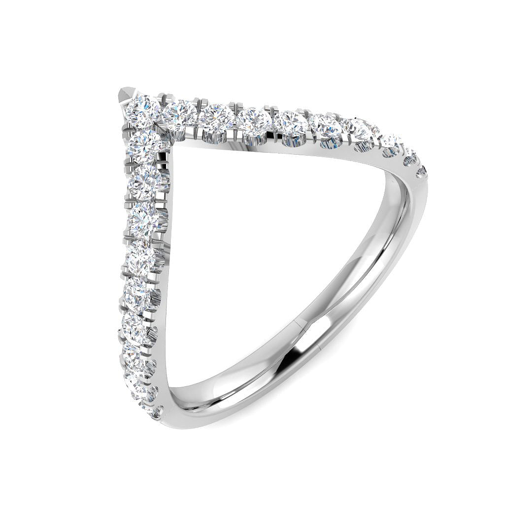 Diamond ring with a white gold band on a white background