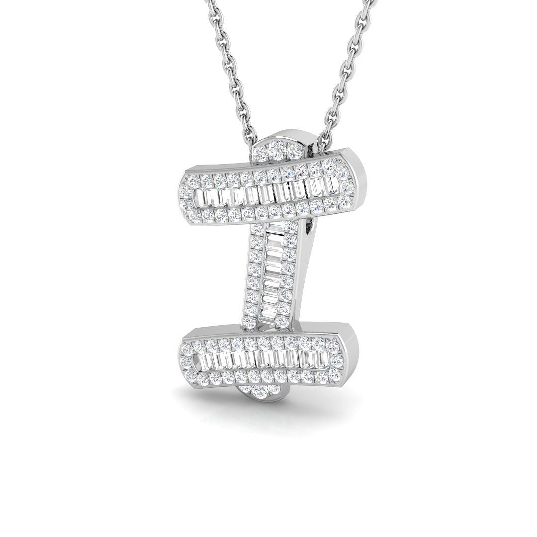 Diamond Script Initial Pendant with Baguette and Round Diamonds