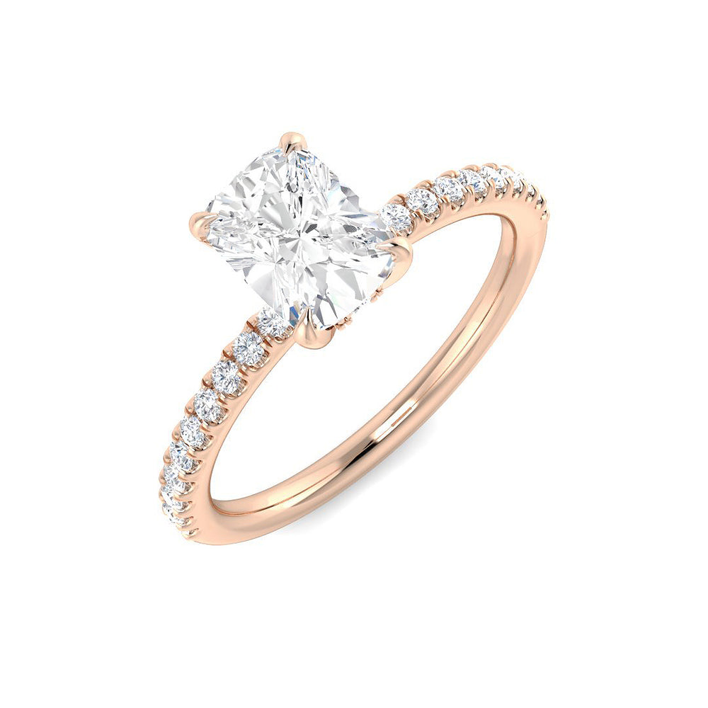 IGI Certified Lab Grown Cushion & Round Diamond Prong Set Engagement Ring