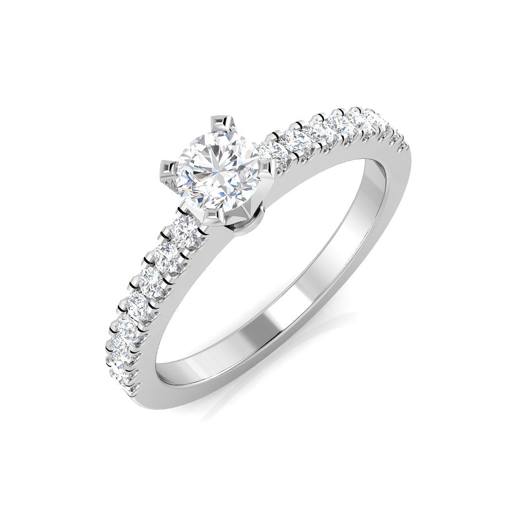 IGI Certified Lab Grown Round Diamond Pavé Band Solitaire Engagement Ring