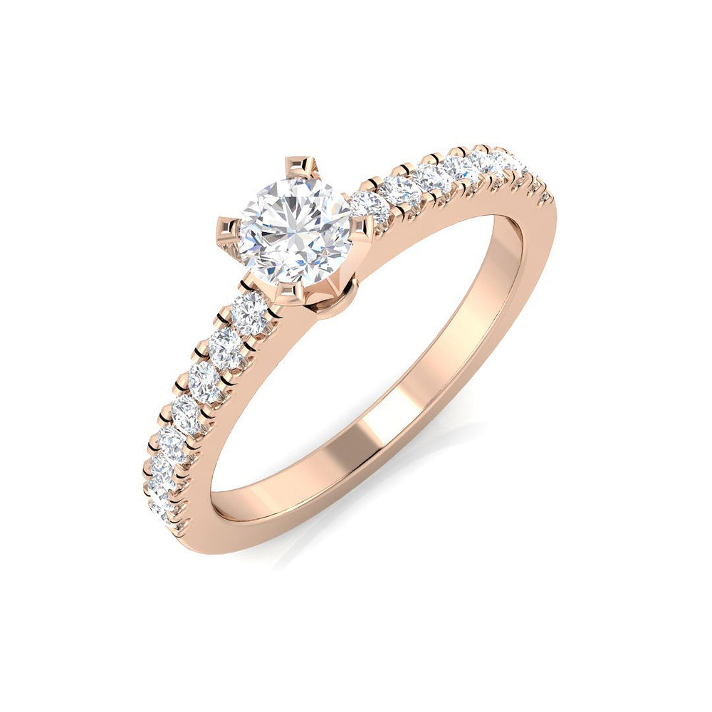 IGI Certified Lab Grown Round Diamond Pavé Band Solitaire Engagement Ring In Rose Gold