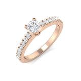 IGI Certified Lab Grown Round Diamond Pavé Band Solitaire Engagement Ring In Rose Gold