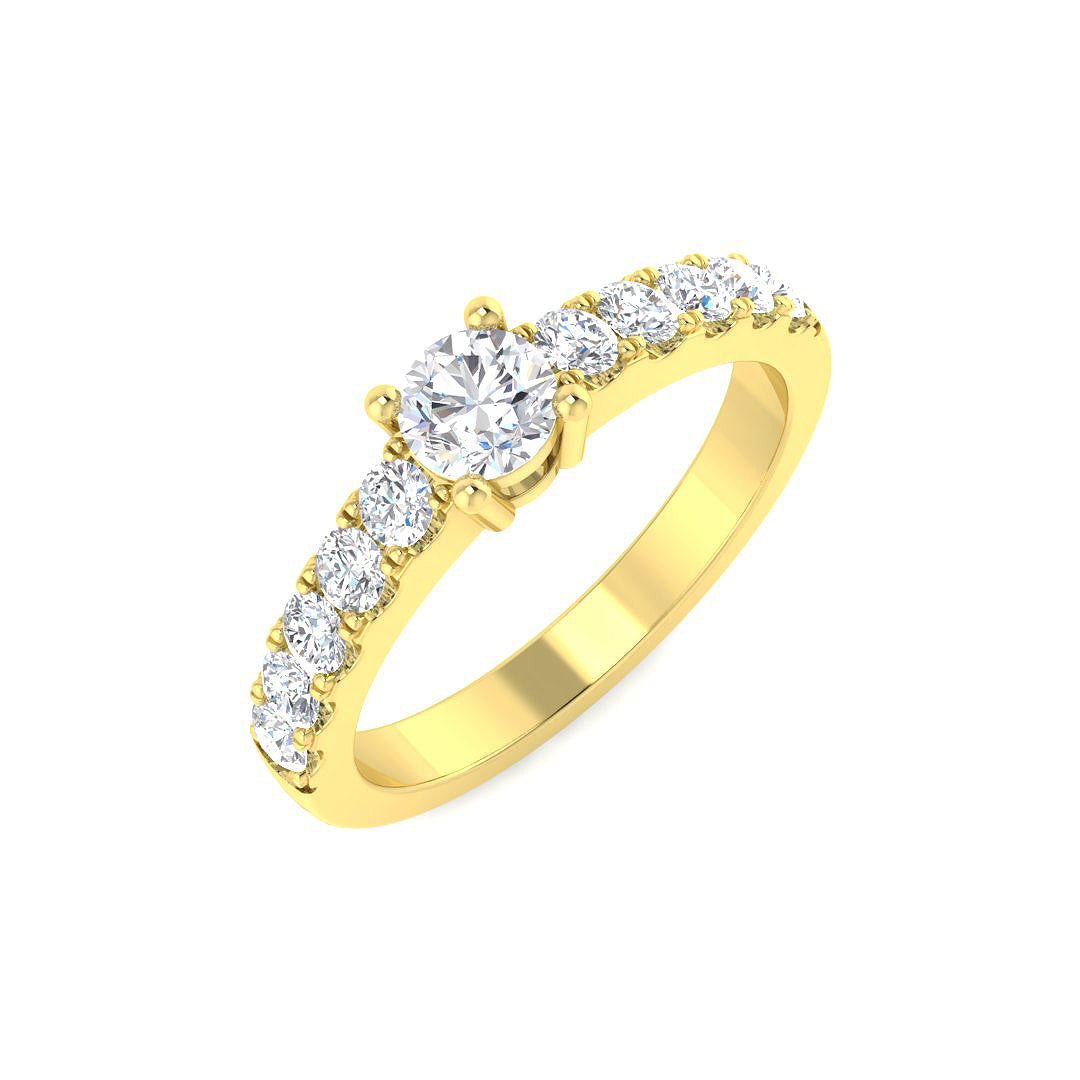 IGI Certified Lab Grown Round Diamond Pavé Shoulder Solitaire Engagement Ring in Yellow Gold