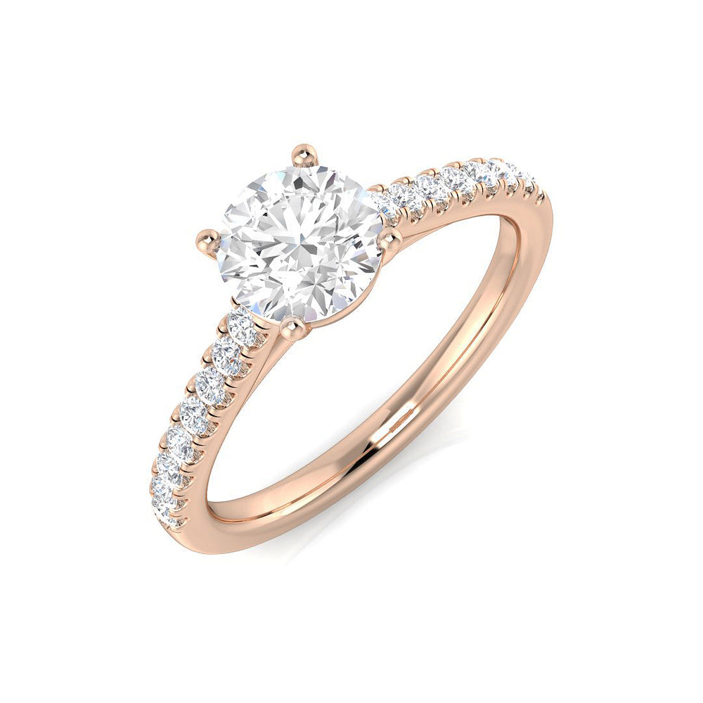 IGI Certified Lab Grown Round Diamond Prong Set Solitaire Engagement Ring In Rose Gold