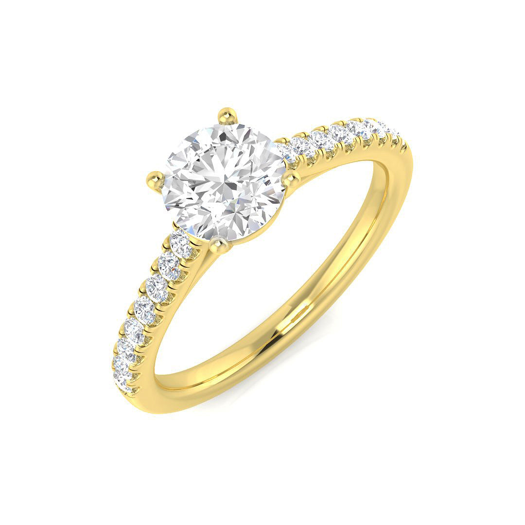 IGI Certified Lab Grown Round Diamond Prong Set Solitaire Engagement Ring In Yellow Gold