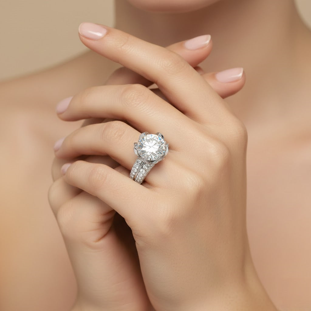 Imperial Bloom Round Diamond Triple Pavé Ring