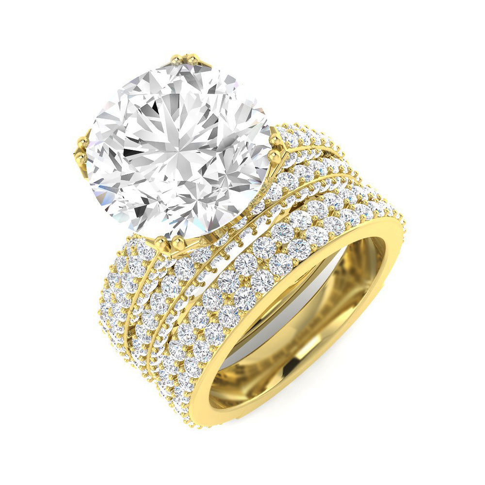 Imperial halo round diamond pavé ring in yellow gold