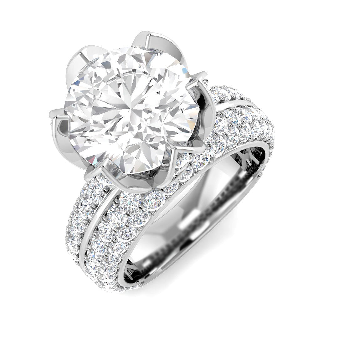 Imperial bloom round diamond triple pavé ring front view