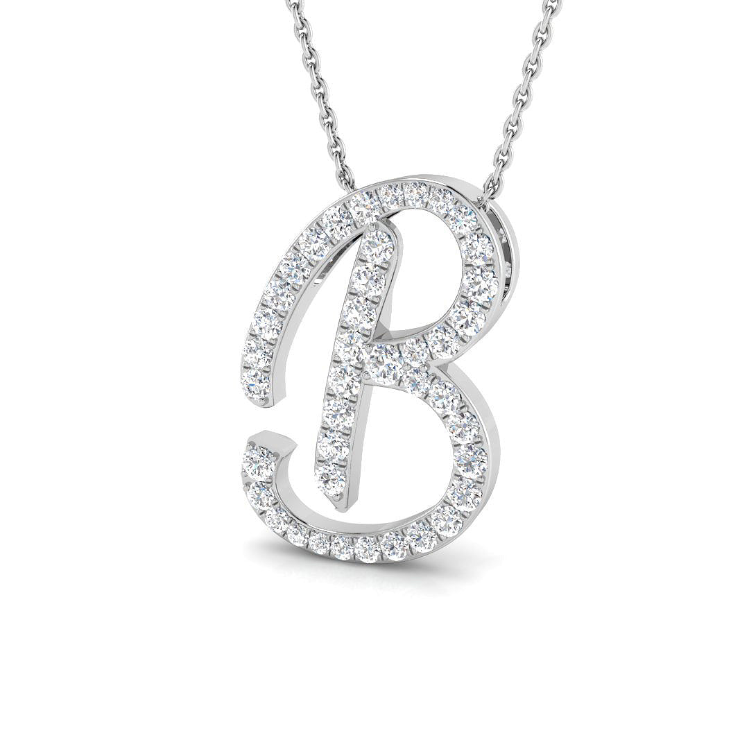 Diamond Script Initial  Pendant Necklace Without Chain - A-Z