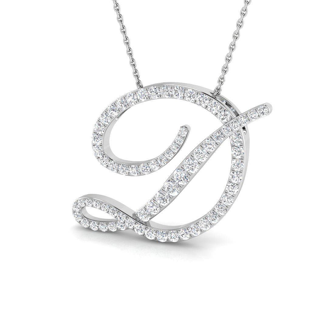 Diamond Script Initial  Pendant Necklace Without Chain - A-Z