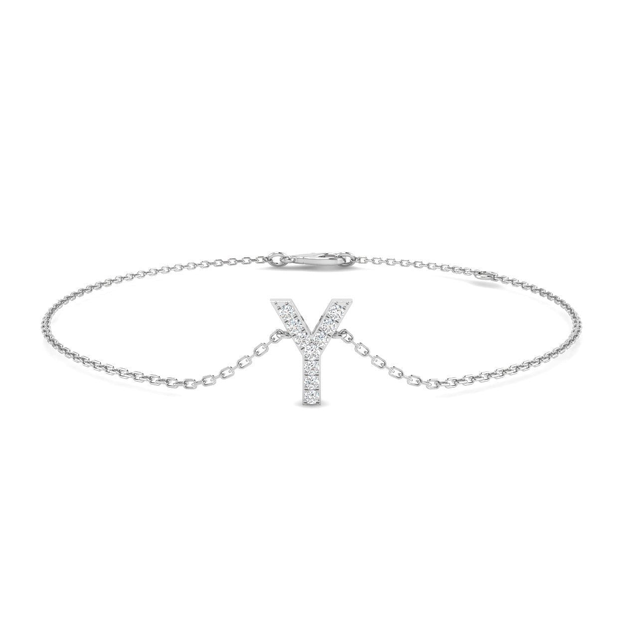 9K White Gold Natural Diamond Initial Y Bracelet