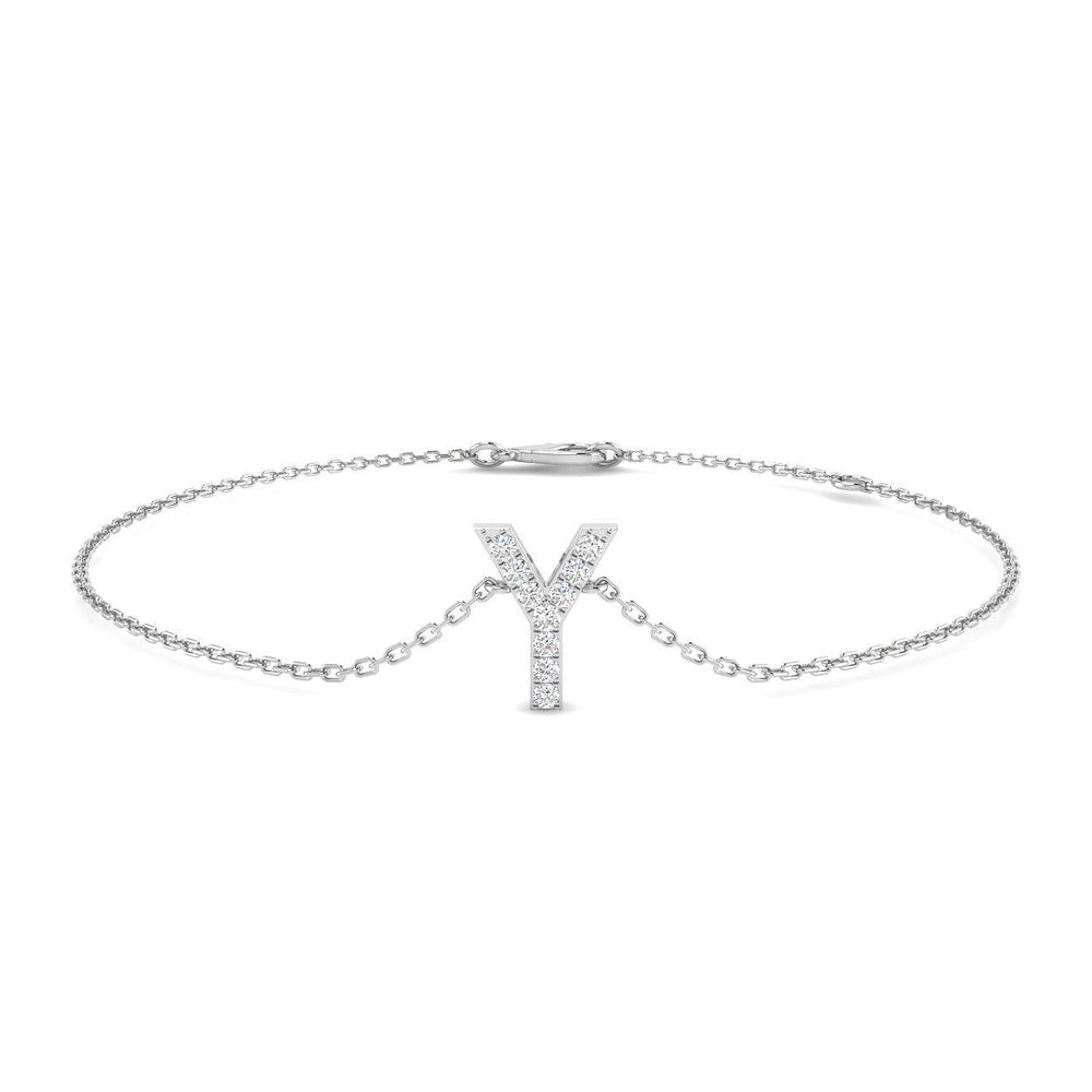 9K White Gold Natural Diamond Initial Y Bracelet