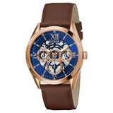 GUESS Men's Watch GW0389G3 – Brown Leather Strap, Skeleton Dial