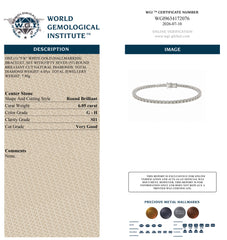 WGI 6.05Ct Natural Round Diamond Tennis Bracelet 9k White Gold Ready To Ship
