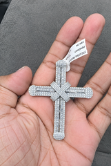 WGI 5.20Ct Natural Baguette & Round Diamond Cross Pendant 18k White Gold Ready To Ship