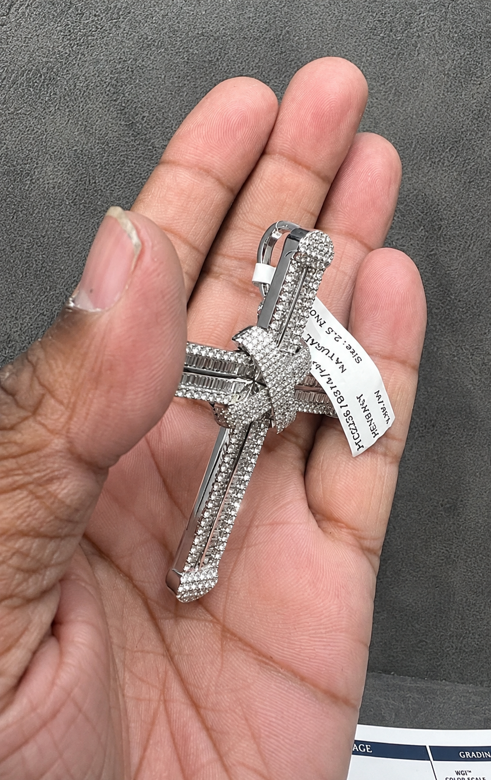 WGI 5.20Ct Natural Baguette & Round Diamond Cross Pendant 18k White Gold Ready To Ship